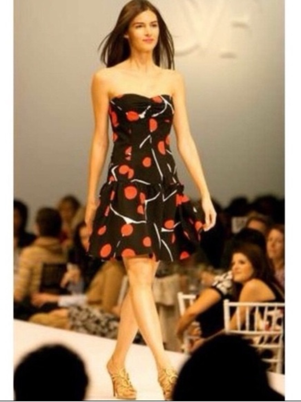 Diane Von Furstenberg Black Strapless Dress with Red Print
